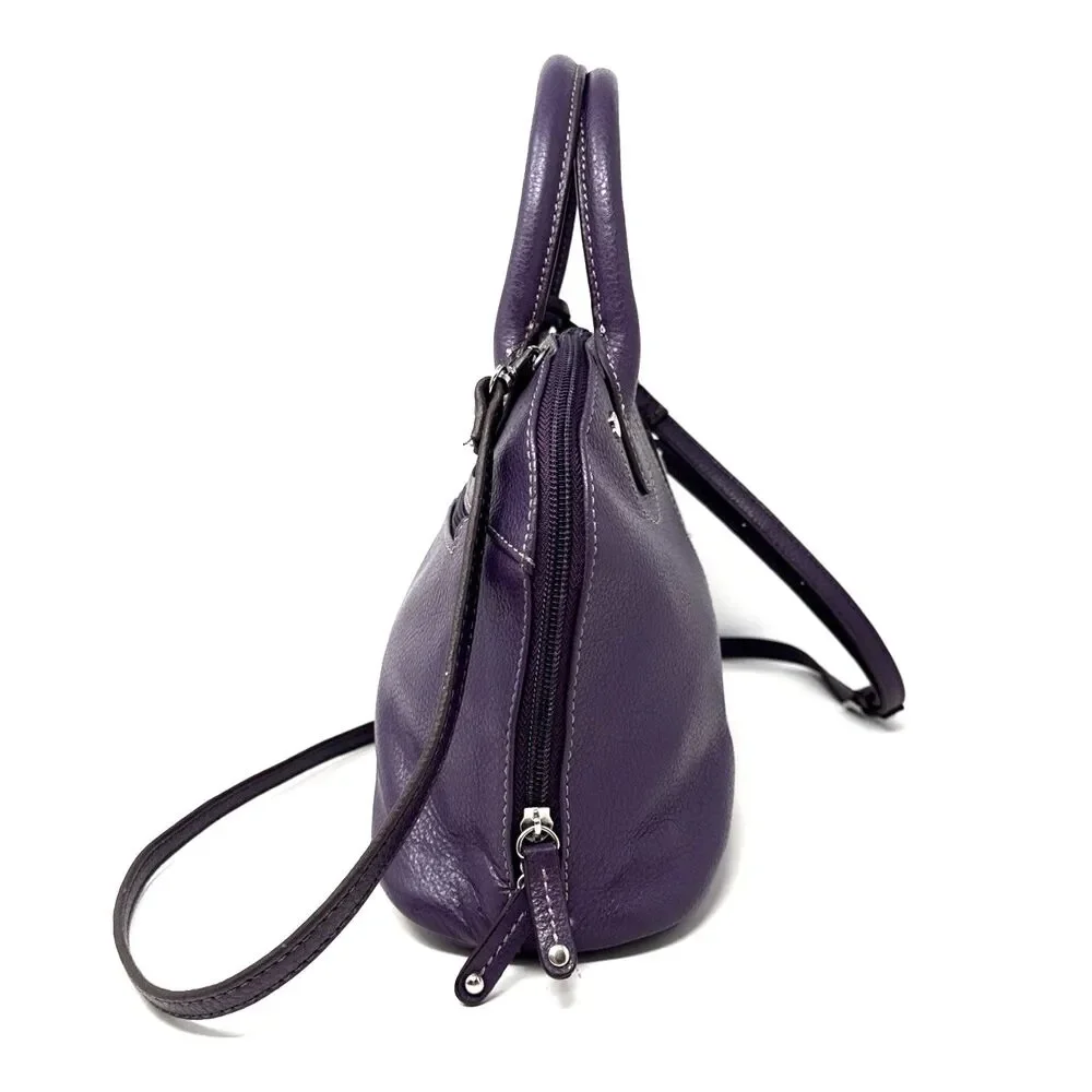 Tignanello Fab Function Dome Satchel Plum Purple Pebbled Leather Crossbody Strap